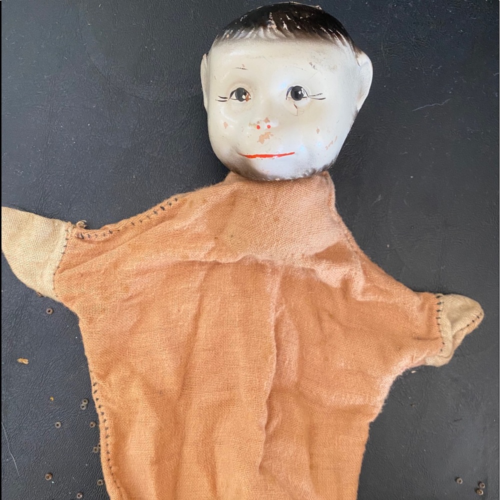 Antique 30s Era Composite Head Cloth Hand Puppet Body Monkey